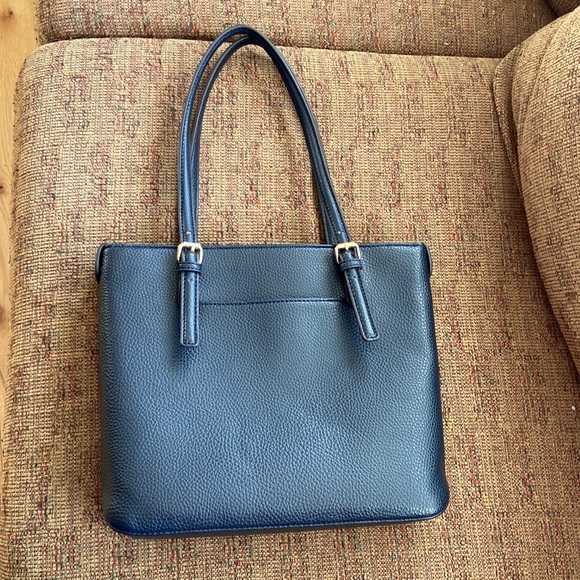 Anne Klein Womans Navy Blue Handbag Tote With Gold Tone Hardware Purse - Picture 2 of 11